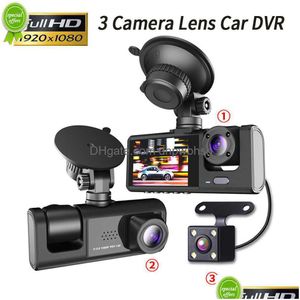 3 kanallı araba DVR HD 1080p 3-lens içinde araç çizgi camthree yol kamera dvrs kaydedici video tescil edici dashcam kamera damlası del