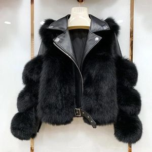 Женское меховое модное теплое короткое пальто и полная мотоциклетная куртка из овчины Роскошная зима 2023