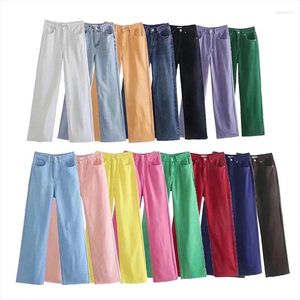 Jeans femininos zatrhmbm mulheres 2023 moda multicolorido reto cintura alta denim vintage bolso lateral zíper calças femininas mujer