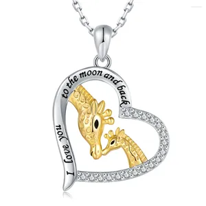 Pendants 925-Sterling-Silver Cute Animal Giraffe Mother And Daughter Necklace Heart Pendant Mother's Day Jewelry Gifts For Mom Women