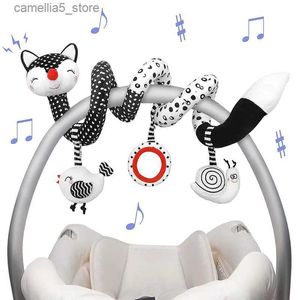 Mobiles# Baby Spiral Plush Toys Black White Stroller Stretch Spiral Activity Car Seat Hanging Rattle Toys Crib Mobile Sensory for Newborn Q231017