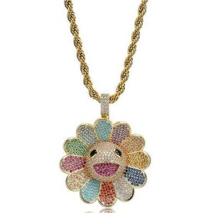 GIRASOLE ORO ARGENTO GHIACCIATO SPIN PENDENTE Micro Pave Zircone Cubico Collana con ciondolo Hip Hop per uomo Donna Regali163A