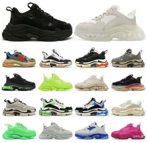 Designer 17FW Triple S Men Women Outdoor Shoes sneakers platform Tan clear sole black white grey red pink blue Royal Neon Green mens trainers sports sneaker shoe 36-45