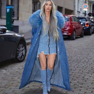 Womens Fur Faux Coming Denim Windbreak Long With Collar Ladies Coat 231017