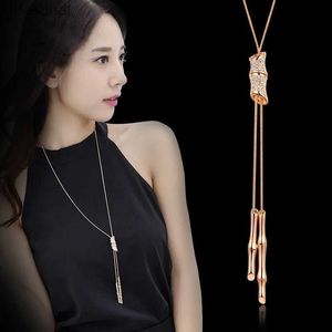 Pendant Necklaces Length 88cm Fashion Rhinestone Bamboo Pendant Necklaces Women's Fashion Sweater Jewelry AccessoriesL231017