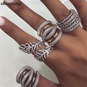 vecalon Handmade Big Finger ring White Gold Filled Full 250pcs Diamond Cz Engagement Wedding Band Rings For Women men Jewelry232A