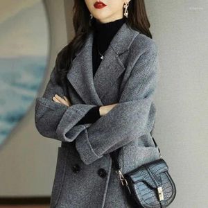 Kvinnors kostymer Kvinnor Solid Color Office Lady Turn-Down Collar Business Double Breasted Casual Streetwear Work Clothes