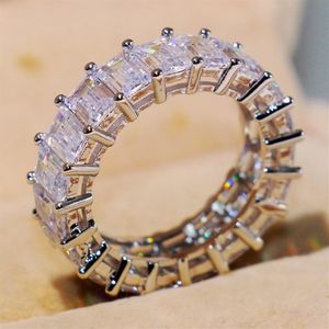 En çok satan basit moda mücevher 925 STERLING Gümüş Prenses Kesme Tam Beyaz Topaz CZ Diamond Eternity Kadın Aly Band Ring G206N