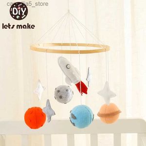 Mobiles# Wooden Baby Rattles Soft Felt Cartoon Space Rocket Celestial Star Hanging Bed Bell Mobile Crib Montessori Education Toddler Toys Q231017