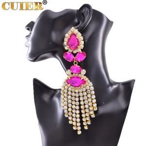 Charm CUIER Dazzling17CM Strass SS28 Long Tassel Clip on Brinco para Mulheres Jóias Cristal AB Acessórios de Tamanho Grande para Drag Queen 231016