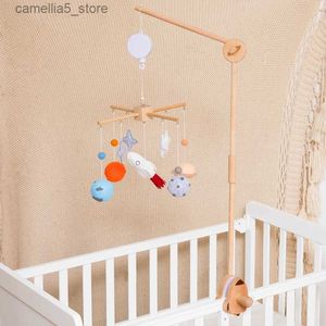 Mobiles# Baby Rattle Toy Felt Planet Wooden Mobile On The Bed Newborn Music Box Bed Bell Hanging Toys Holder Bracket Infant Crib Boy Toys Q231017