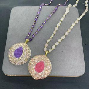Colares de pingente de ágata natural strass colar requintado moda ametista em pó cristal pedra crua jóias de casamento feminino