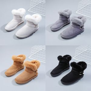 2023 Winter Snow Boots 여성 용 플러시 및 두껍고 흰색 회색 카키색 블랙 크기 35-40을위한 따뜻한 캐주얼 신발 아파트