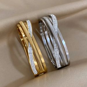 Armreif ALLYES Wicklungselastische Kette Gold Silber Farbe Edelstahl Armreifen Armbänder für Damen Modeaccessoires 231016