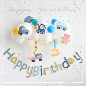 Other Event Party Supplies Ins Car Bus Theme Birthday Party 1st Birthday Banner Decoration White Balloons Clound Scene Background wall Boy Girl Baby Shower 231017