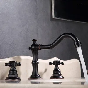 Bathroom Sink Faucets European Style All Copper Antique Basin Tap Split Double Handle Three Hole Pressurized Cold And Water Mixing