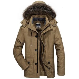 Herren-Daunenparkas ONESTAND Winterjacke Plus Size Baumwolle gepolstert Warmer Parka-Mantel Lässiger Kunstfell-Kapuzenfleece Langer männlicher Windjacke 231017