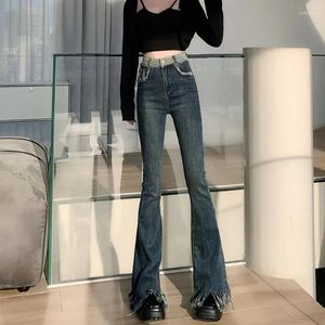 Frauen Jeans 2023 Herbst Schwarz Flare Denim Hosen Frauen Koreanische Mode Quaste Design Breite Bein Frau Amerikanische Retro Hohe Taille hose