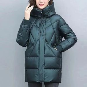 Mulheres para baixo parkas casaco de algodão com capuz casacos de inverno de comprimento médio elegantes mães acolchoadas jaqueta grossa vintage 231017