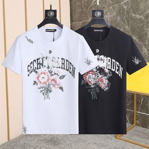 DSQ Phantom Kaplumbağa Erkek Tasarımcı Tişört İtalyan Milan Moda Çiçek Baskı Tişört Yaz Siyah Beyaz T-Shirt Erkek Hip Hop Street249n