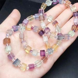 Braccialetti a maglie Bracciale cubo di fluorite naturale Pietra curativa di cristallo Gemma policroma elasticizzata per le donne Regalo di compleanno Regalo per l'amante 1 pz