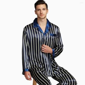 Mäns sömnkläder Mens Silk Satin Pyjamas Set Pyjama Pyjamas PJS Nightwear Loungewear S M L XL 2XL 3XL 4XL Strip Plus