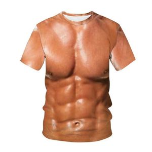 T-shirt da uomo 2022 tatuaggio muscolare uomo donna stampa 3D pelle nuda petto moda casual divertente maglietta bambini ragazzi top Harayuku Clo259b