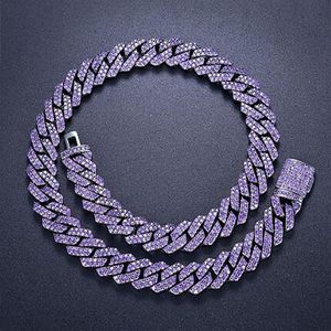 15mm Iced Cuban Link Prong Chain 2 Row Purple CZ Diamond Cubic Zirconia Hiphop Jewelry 16inch-24inch Choker Necklace2731