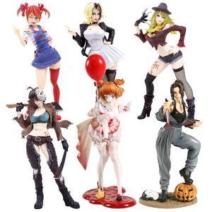 アクションおもちゃのフィギュアホラービショジョ像ハロウィーンマイケルマイヤーズクルーガージェイソンボーヒーズチャッキーペニーワイズモデルフィギュア装飾玩具231016