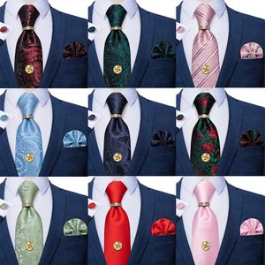 Halsband Rödgrön Pink Blue Paisley Luxury Silk Ties för män med näsduk manschettknappar slips kedja affärsfest tillbehör gåva 231013