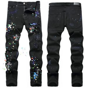 Jeans da uomo Lettera Star AM piccolo punto Uomo Ricamo Patchwork Strappato Sexy Romantico Pantalone da moto selvaggio Uomo AM3109-00 taglia 29-38