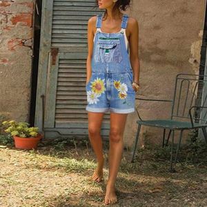 Mulheres denim macacões floral impresso sem mangas verão macacão sexy jeans casual bolso primavera outono macacão bodysuit women305v