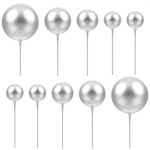 Cake Tools 12st Balloon Topper Round Silver Balls Shaped Cupcake Toppers Decoration for Birthday Wedding Graduation