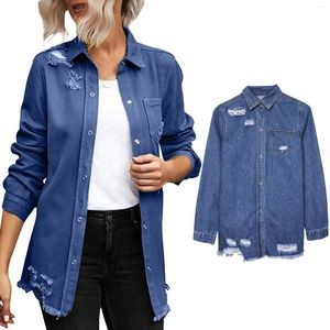 Women's Jackets Oversized Jacket Casual Long Boyfriend Distresse Jean Autumn Spring Fleece Cardigan High Street Hip Hop Coats