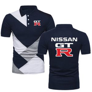 Polo skjortor avslappnade män tshirts stil kort ärm topp tees nissan gtr bilar lapel topshirts golftennis homme kontrast färg polo