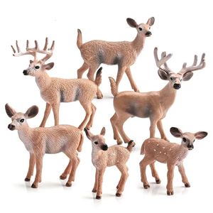 アートアンドクラフト6pcs/1pc人工ミニ鹿の家族動物像森林生物の図形ミニチュアおもちゃケーキトッパーホームデコレーション231017