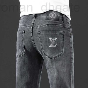 Мужские джинсы дизайнерские осенние модные брендовые корейские облегающие брюки Slim Fit толстые вышитые пепельные длинные брюки 09QX