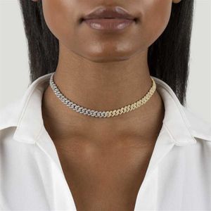 Chains 2021 7mm Width Half Gold Silver Two Tone Plating 5A CZ Double Curb Cuban Link Chain European Choker Necklace For Women2851