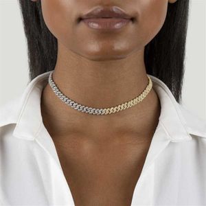 Ketten 2021 7mm Breite Halbgold Silber Zweifarbige Beschichtung 5A CZ Double Curb Cuban Link Kette Europäische Chokerhalskette für Frauen2851