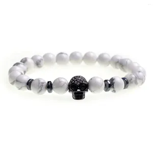 Strand 2023 Bracciale con teschio di howlite da 8 mm, perline naturali, scheletro, lava nera, per donna