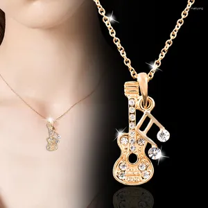 Pendant Necklaces SINLEERY Musical Note Guitar Necklace For Women Rose Gold Silver Color Chain Fashion Jewelry XL268