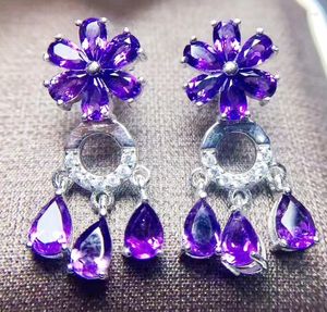 Dangle Earrings Natural Real Amethyst Flower Drop Earring 925 Sterling Silver 0.2ct 10pcs 0.35ct 6pcs Gemstone Fine Jewelry T90223003