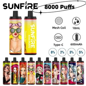 US Warehouse Sunfire 8000 9000 10000 Züge Einweg-Elektronikzigarettenstift mit wiederaufladbarem 600-mAh-Vape-Akku mit Beerenmischung, vorgefüllte 18-ml-Mesh-Spulenkartusche