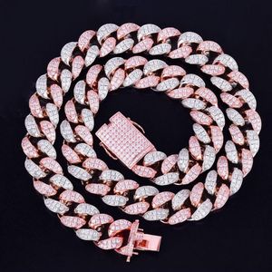 20mm pesado prata rosa colorido zircon miami colar cubano masculino gargantilha hip hop jóias grande corrente cubana 16 18 20273m