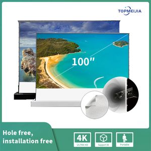 100 Inch White Projection Screen Sound Perforate Acoustically Transparent Electric Tab-tensioned Floor Rising Projector Screen