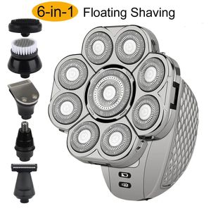 Razors Blades Men's Bald Head Electric Shaver 9 Blades Floating 6In1 Heads Beard Nose Ear Hair Trimmer Clipper Brush Rechargeable Razor 231013