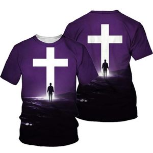 Męskie koszulki 3D Cross Print Men T-shirt Jesus 2021 Summer O Neck TEE TEES TOPS CHRISTICHING STYL STYL MĘŻCZYZNIE FASHIO290W