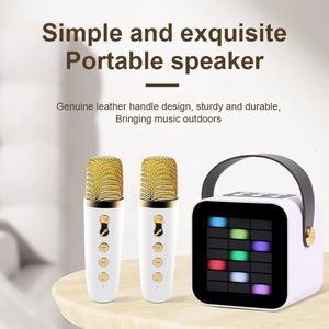 Portabla högtalare Mini Wireless Karaoke Microphone Bluetooth Outdoor Woofer Party Sound Lights Subwoofers Children's KTV Set 231017