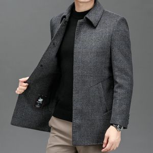 Misturas de lã masculina 2023 inverno engrossar casaco misturado cinza marinho xadrez ovelhas com forro de sopro destacável tweed outerwear 231017