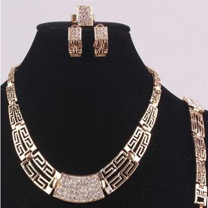 14K Gold Filled Austrian Crystal Ancient Egyptian Culture Wedding Bridal Party Necklace Bracelet Earrings Ring Jewelry Set261W